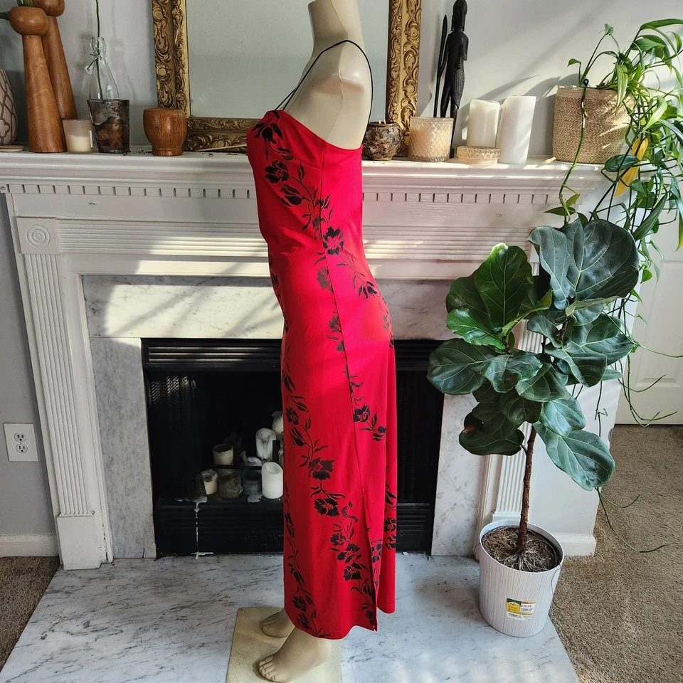 Vestido sin Mangas Vintage Años 90 Breakin Suelto Rojo Floral Negro Maxi Y2K Punk Bruja Talla S Foto 3 de 4