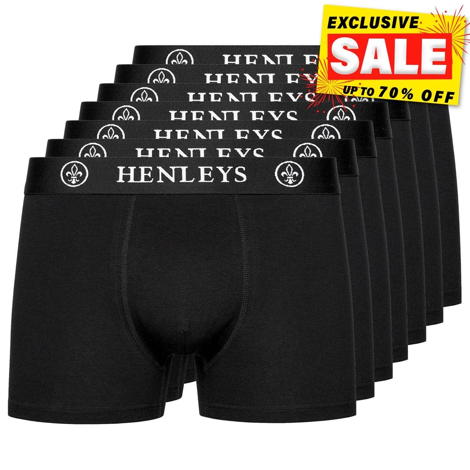 Henleys McBlacken Mens 7pk Boxer Shorts Elasticated Comfort Underwear Black