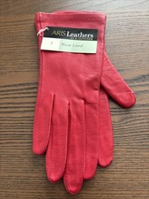 Women's Red Aris By Isotoner Genuine Leather Hand Gloves. Warm Lined Size 7