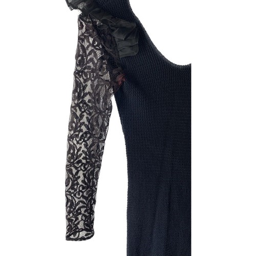 Epic Vtg 90s Y2k La Belle Skin Tight Black Dress Stretch Asymmetrical Sz S NWOT - Picture 5 of 6