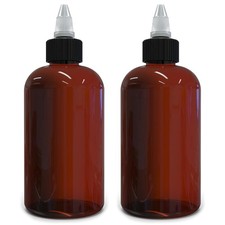 Twist Top Applicator Bottles, 8 OZ Amber, Squeeze Empty round Plastic Bottles, B