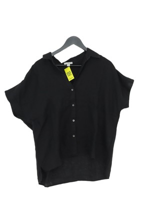 James Perse Damen Hemd L Schwarz 100% Leinen Kurzarm Kragen Basic
