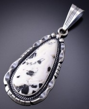 Silver & White Buffalo Turquoise Navajo Handmade Pendant Samuel Yellowhair 6E14V