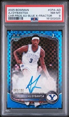 Topps 2025-26 Bowman AJ Dybantsa CPA-AD Blue X /150 PSA 8 Auto *POP 1
