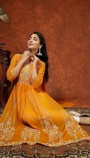 Indian Ethnic Motifs Embroidered Georgette Flared chikankari kurta wit Dupatta