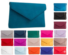 Womens Faux Suede Smart Envelope Clutch Bag Wedding Party Prom Evening Bag Purse