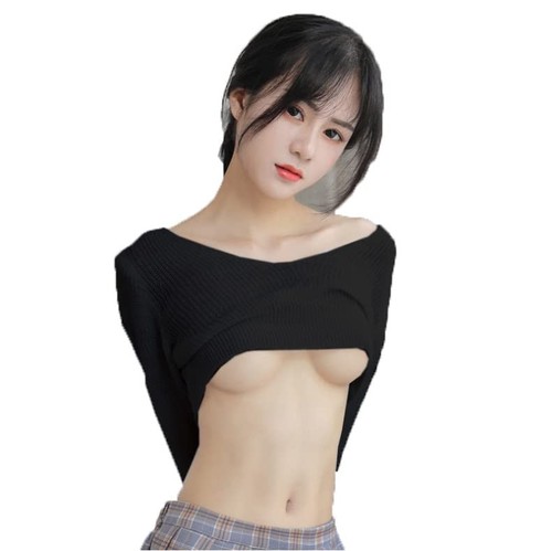 Ladies sexy sweater pajamas Japanese students cosplay large underwear (black2)