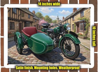 Metal Sign - 1936 NSU 601 Motorcycle with Sidecar Oil Painting - 14x10