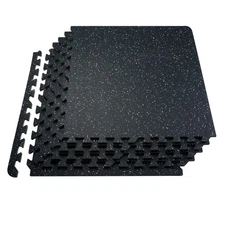 Uimoso 0.56" Thick Gym Floor Mats 6 Tiles Rubber Top with EVA Foam Black & White