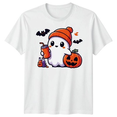 Halloween T-Shirt Geist Kürbis & Eiskaffee gruselige Grafik Erwachsene & Kinder Tee