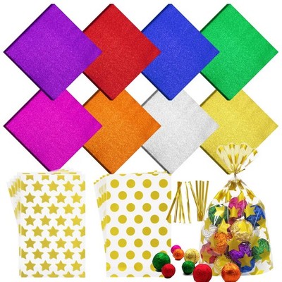 820 PCS Food Grade Foil Candy Chocolate Wrappers Bags Metallic Ties 4x4 Inch