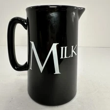 Just Mugs Black & White MILK Creamer Jug Pitcher Mug  5.5" Tall  20 oz Capacity 