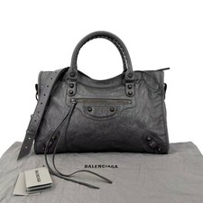 Authentic Balenciaga Le City Medium Motorcycle Bag Grey Lambskin