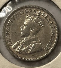 Canada 1920 5 Cents Small Nickel King George V .925 Sterling Silver Coin VF