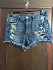 Aeropostale High-Waisted Shorty Shorts Size 6 Distressed Denim Cutoffs Y2K Style