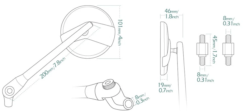 mirror Missie matte black stem + black belt 8mm fits Suzuki Address110 AN125 - Image 2 of 4