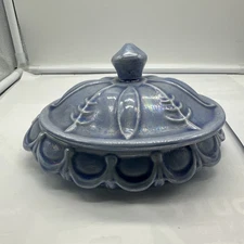 Antique Ceramic Covered Ashtray Iridescent Blue One Small Chip
