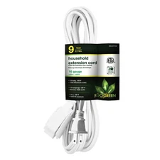 GoGreen Power GG-24709 16/2 9’ Household Extension Cord, 3 Outlets, White, 9 Ft