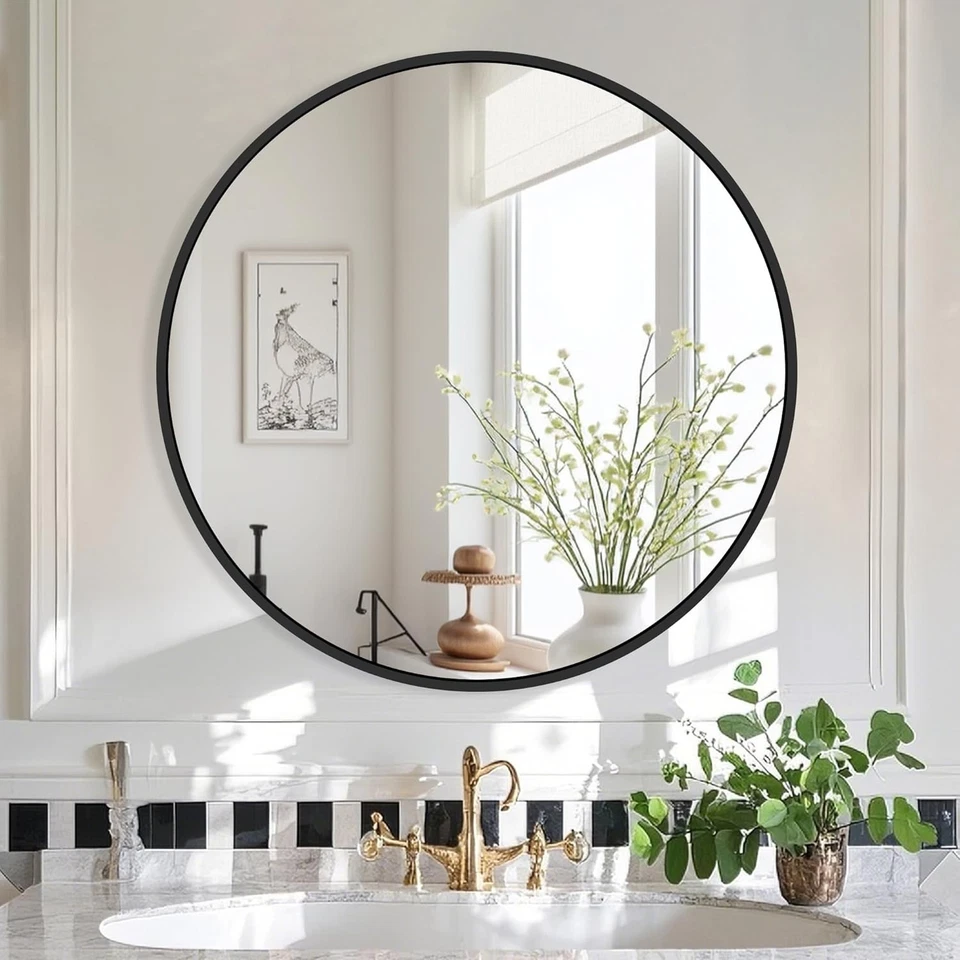 Stylish 22-Inch Round Mirror for Entryway & Bathroom - Matte Black Finish - Image 4 of 4