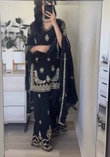 Aesthetic Look Chinnon Silk Black Top Palazzo With Dupatta For Wedding Wear