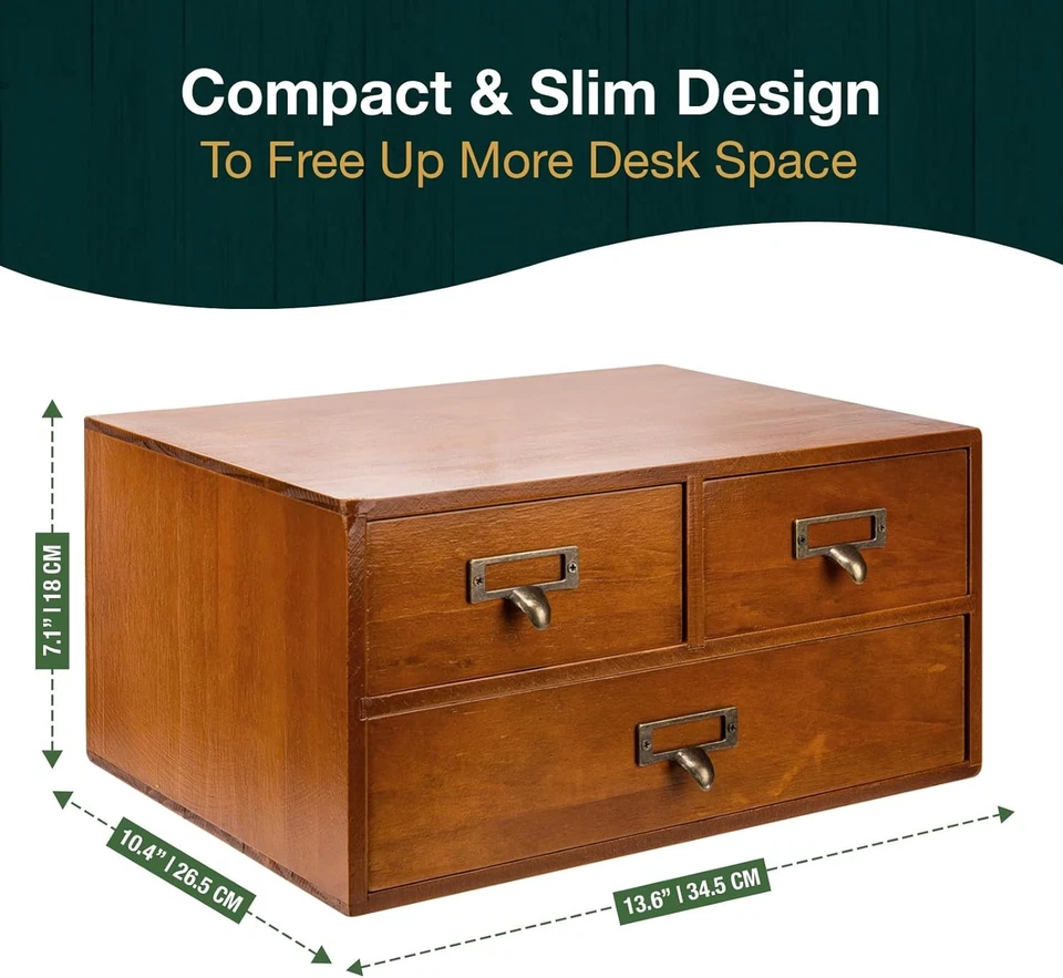 Armário boticário de mesa vintage com 3 gavetas pequeno, madeira mogno marrom  - Imagem 2 de 4