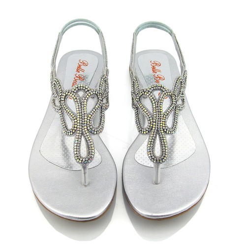 Womens Flat Sandals Diamante Toe Post Ladies Slingback Dress Holiday Shoes 3-9 - Picture 10 of 13