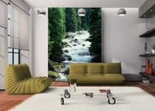 3D Green Forest River ZHUA50327 Wallpaper Wall Murals Removable Self-adhesive