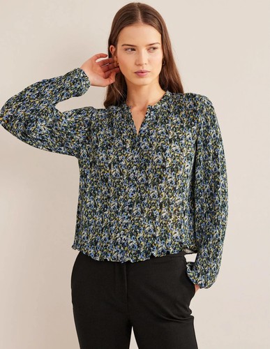 BNWT Boden Plisse Pleat Blouse Sz 20 Linseed Painterly Floral - Picture 4 of 10