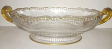 LARGE Heavy Oval Double Handled Bowl / Centerpiece/Vanity/Dressing Table w/Gold