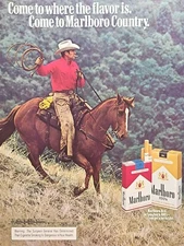 Marlboro Cigarettes Cowboy Hat Chaps Horse Hills Red Shirt Vintage Print Ad 1976