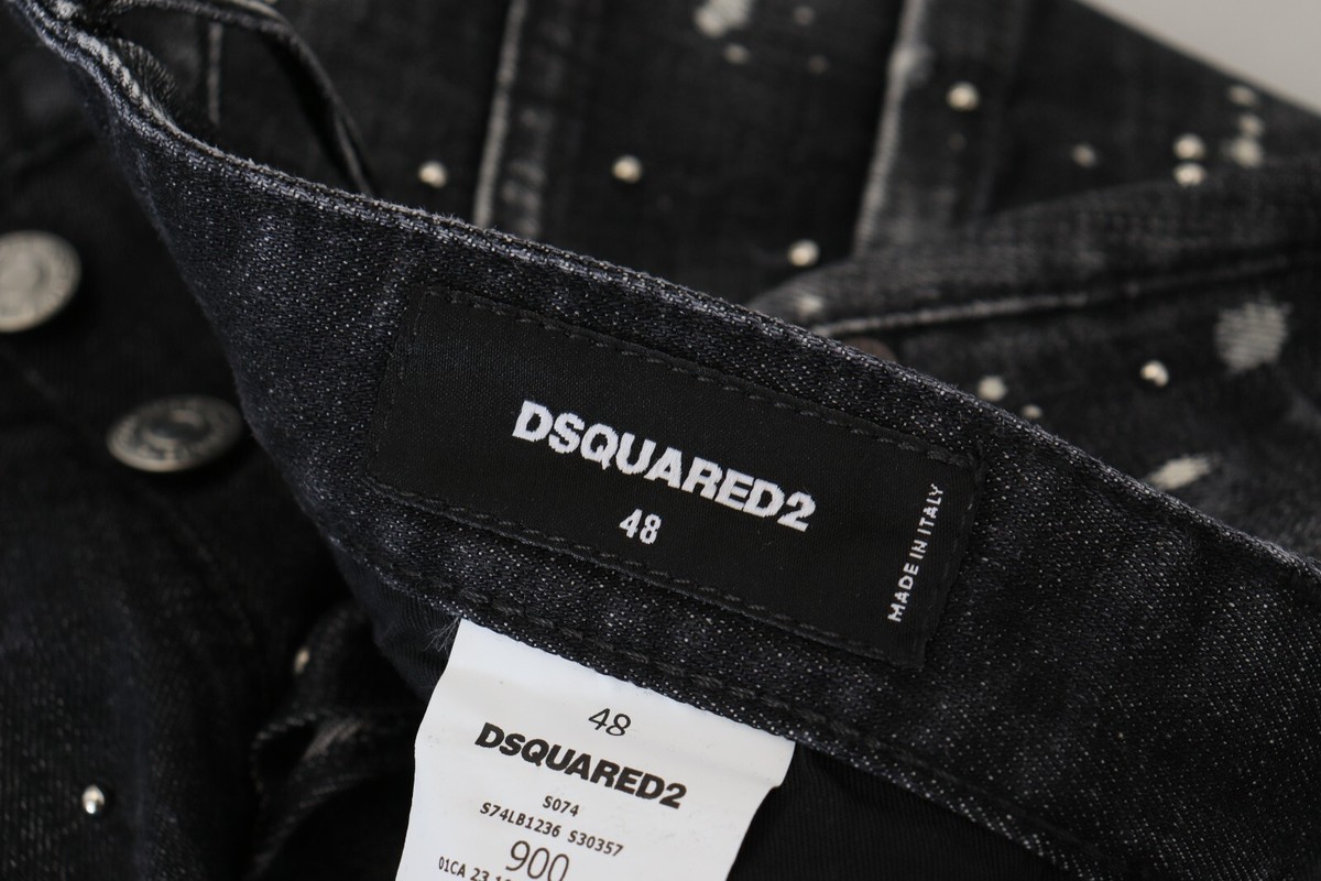 DSQUARED2 Jeans Black Washed White Color Splash Casual Denim DSQUARED2 Jeans Black Washed White Color Splash Casual Denim