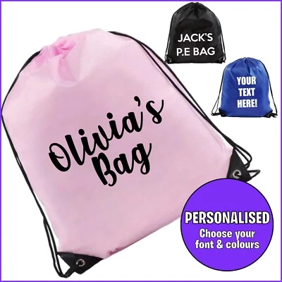 TRENDBYDESIGN Personalised Name Drawstring Bag - Ideal School PE Custom Dance Swim Waterproof