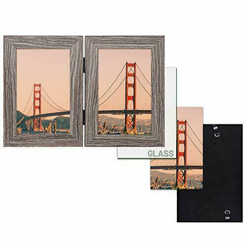 4x6 Grey Double Picture Frames for 2 Photos Desk Folding Collage Real Glass - Bild 7 von 7