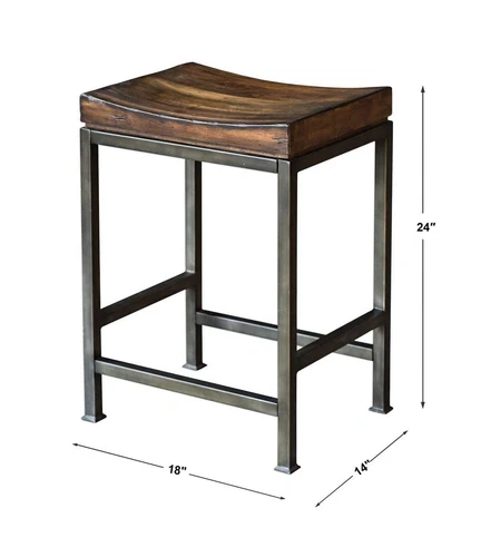 UTTERMOST BECK 25441 DARK WALNUT SOLID HARDWOOD INDUSTRIAL IRON COUNTER STOOL - Picture 3 of 6