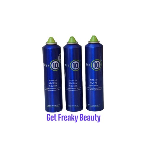 3 PACK. 9 oz. It's A 10 Miracle Styling Mousse. 262ml. NEW. FREE SHIPPING. 3 PACK. 9 oz. It's A 10 Miracle Styling Mousse. 262ml. NEW. FREE SHIPPING.