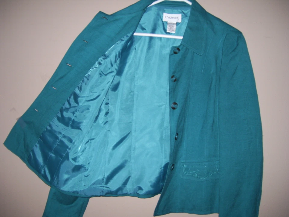 Chadwicks Womens Size 8 Green Button-Down Lined Jacket Long Sleeves  - Image 3 of 3