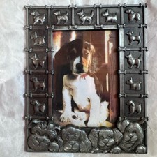 Metal Photo Frame Dog 7 x 6 Silver Toned 3D Dog Border Vertical Picture