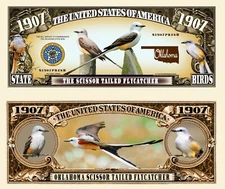 OUR OKLAHOMA SCISSOR TAILED FLYCATCHER BIRD DOLLAR BILL (2 Bills)