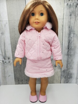 Valentine Pink Jack & Skirt with Faux Fur Trim & Shoes, for American Girl Dolls