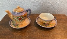 VINTAGE LUSTERWARE MINIATURE TEAPOT, CUP  SAUCER  HAND PAINTED  MADE IN JAPAN