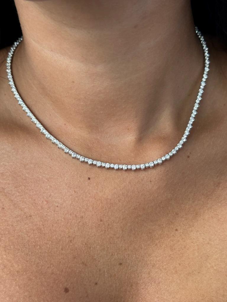 14k White Gold & Natural Diamonds Unique Spike Design Tennis Necklace 16" Length