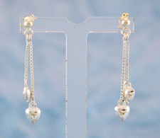 Two Solid Heart Dangles on Chains 33 X 5 mm Stud Earrings Sterling Silver