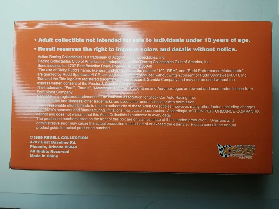 Juego de banco fundido a presión Ricky Rudd Tide #10 1999 Ford Revell edición limitada 1/24 nuevo en caja Foto 2 de 4