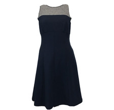 Ann Taylor LOFT Dress 4 Navy Blue Gray Color Block Empire Stretch Work Career