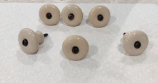 Vintage Porcelain Ceramic Drawer Cabinet Door Pull Knobs Beige Black Screws 6