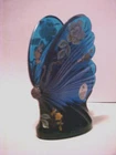 4 3/4" Turquoise Blue Fenton Hand Ptd White & Gold Flowers Dec BUTTERFLY Figure