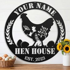 Custom Metal Chicken Coop Sign, Personalized Farm Fresh Eggs Art, Rustic Farmhou