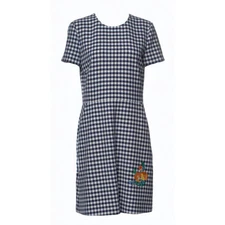 NEW BOUTIQUE MOSCHINO Gingham Dress Size 10 Floral Embroidery Pockets Checkered