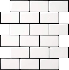 Peel and Stick Backsplash for Kitchen White Subway (10 Tiles, Thicker Design)