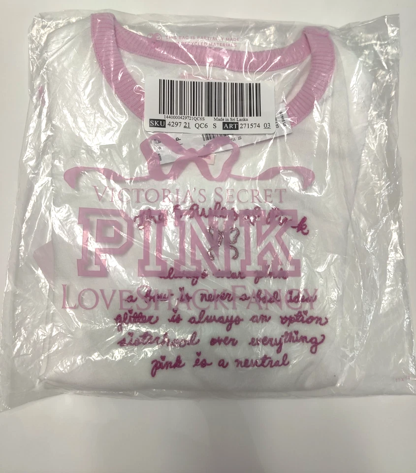 NUEVO CON ETIQUETAS ROSA X LoveShackFancy Camiseta Retro Algodón Pequeña Blanca Lazo Otoño Invierno Vacaciones Foto 2 de 3
